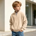 thumbnail image 6 of Abcomgle Boys Waffle Knit Pullover Stand Collar Long Sleeve Kids Pullover Sweatshirts Fashion Full Zip Sweaters for Boys Loose Fit Boys Fall Shirts, 6 of 8