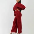 thumbnail image 3 of Brondbend Winter Pajamas Women Set Lounge Sets for Women Crewneck Long Sleeve Solid Color Sleepwear Outfits with Wide Leg Long Pants ,Loose Thick Warm Daily Home Wear,Wine, 3 of 6