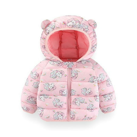 

WOYY Toddler Girls Padded Coat Cartoon Dinosaur Print Puffer Jacket Winter Casual Parka