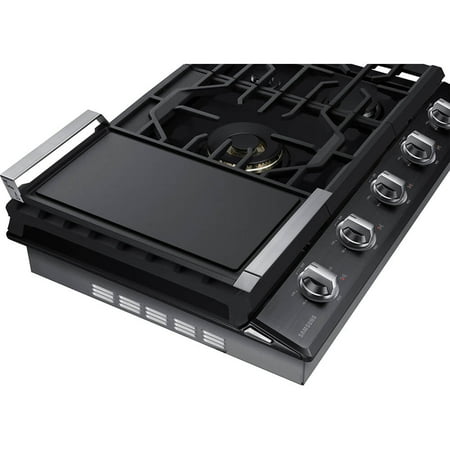 Samsung - 36" Built-In Gas Cooktop with WiFi and Dual Power Brass Burner - Black Stainless Steel