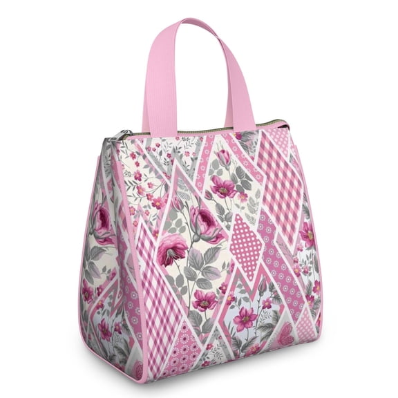 Pioneer Flower Floral Print Pattern Insulated Lunch Bag for Women & Adults,Large Portable Soft Cooler Lunch Bag,Thermal Food Storage Tote with Pearl Cotton,8.66L,8.75x5.75x9.5 Inch