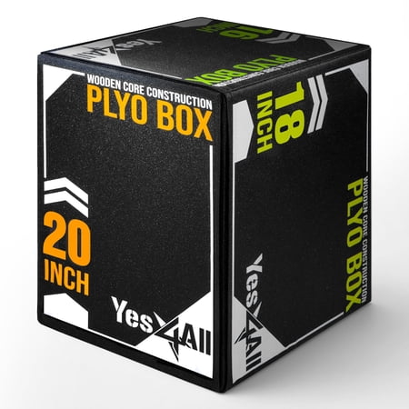 Yes4All 3-in-1 Soft-Padded Plyo Box With Wooden Core, Non-Slip Multi-Use Cushioned Plyometric Jump Box with Vinyl Cover for Jumping, Conditioning, Strength Training - 20x18x16 Inches