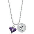 thumbnail image 1 of Delight Jewelry Silvertone Hot Purple Enamel Heart with Cutout Silvertone Script Initial Disc - V - Charm Necklace, 20"+3", 1 of 4
