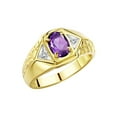 thumbnail image 4 of Rylos 14K Yellow Gold Classic 7X5MM Oval Amethyst & Sparkling Diamond Ring - Birthstone Jewelry for Men -Size 13, 4 of 7