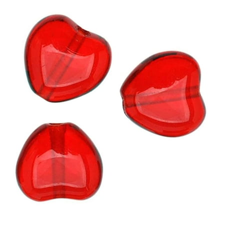 Heart Focal Bead - Czech Glass - Heart Shaped Beads 8.5x7.5mm 'Siam Ruby' (25)