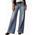 thumbnail image 3 of Wide Leg Jeans for Women Mid Waist Baggy Denim Washed Pants Without Belt Light Blue S, 3 of 5