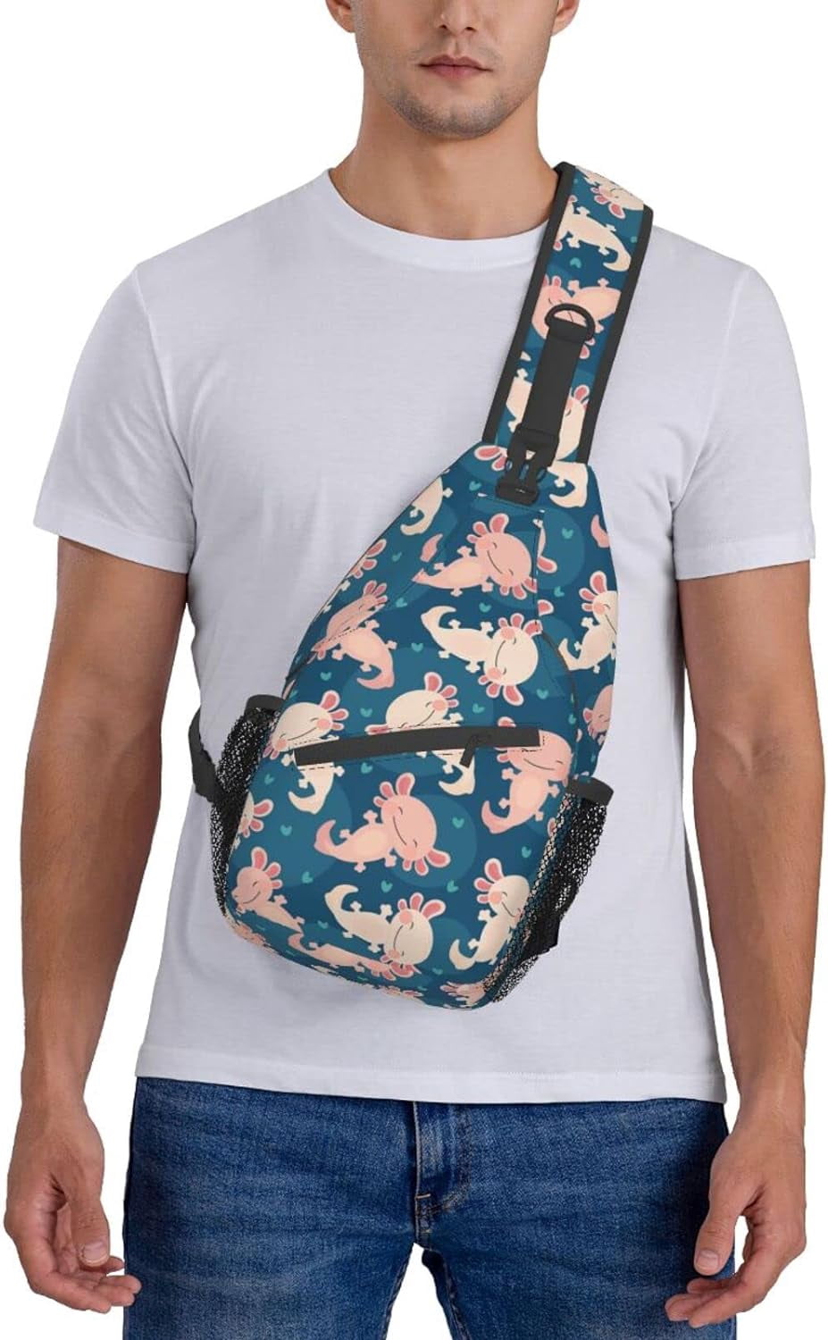 Cute Axolotl Kawaii Pattern Sling Bag Crossbody Hiking Travel Chest Bags Backpack Shoulder Daypack for Women Men