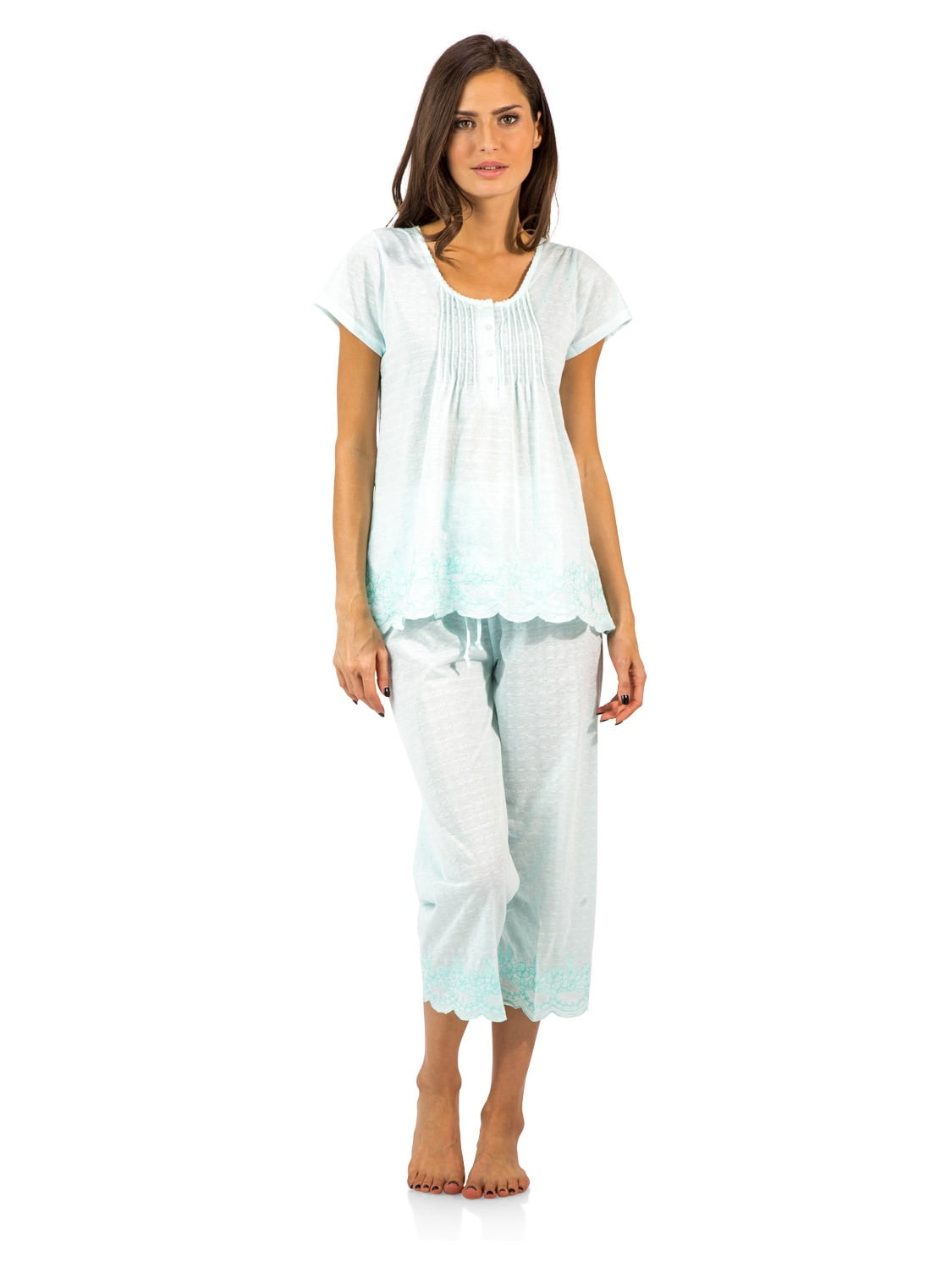 Casual Nights Women's Short Sleeve Floral Capri Pajama Set - Walmart.com