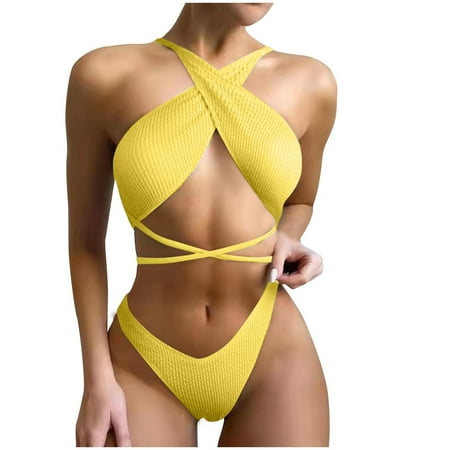 Lopeceal Women s High Waisted Bikini Sets Sexy Cutout Crossover Halter Neck Swimsuits Cheeky 2 Piece Bathing Suits