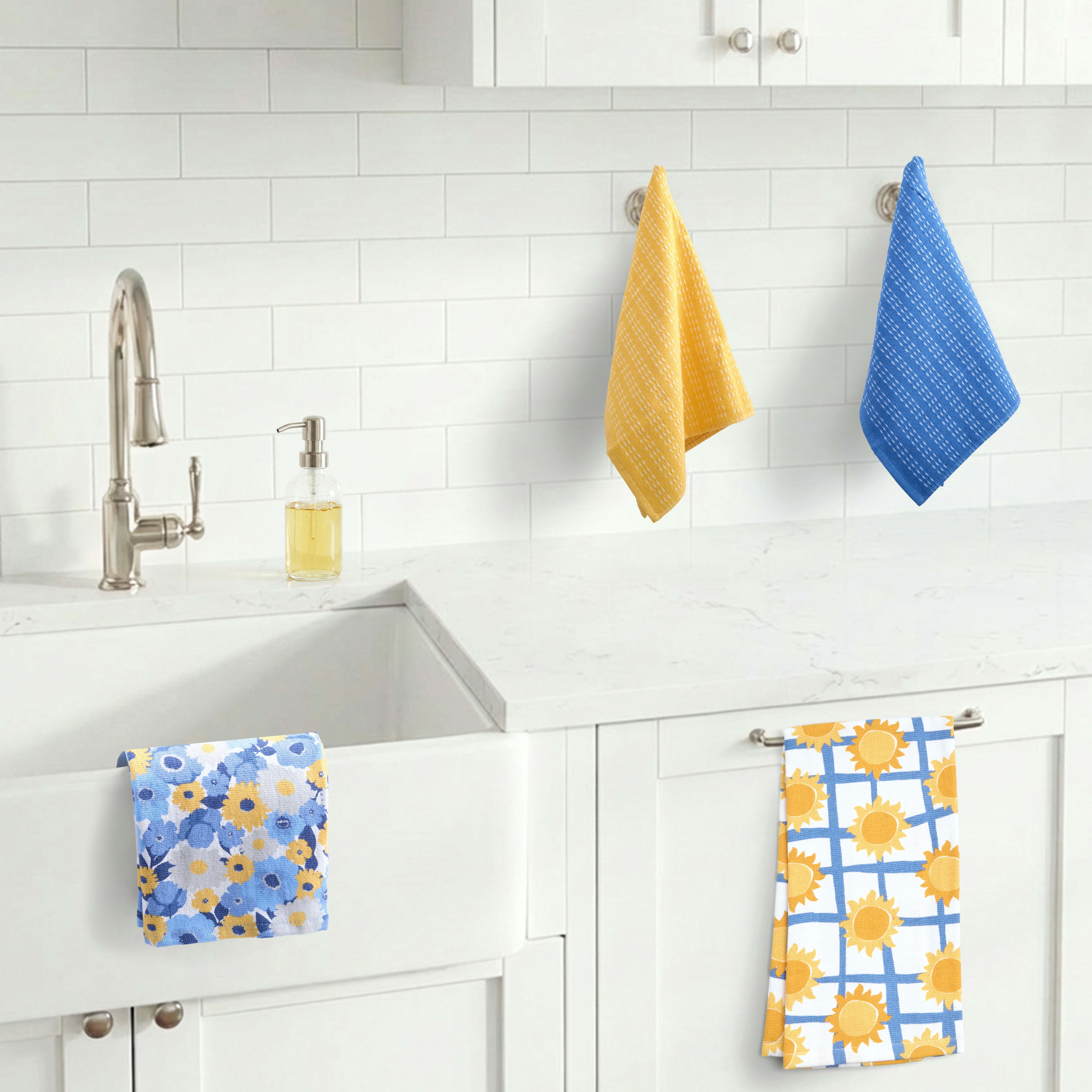 RITZ 100% Cotton Summer Kitchen Towels, Set of 4, Field Le Soleil Dish Towels Set