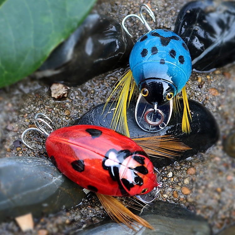 2PC Fishing Lures Jigs 4g Floating Water Small Minnow Fat Bionic Beetle Blood Slot Hook Plastic Fake Fish Bait Set