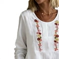 thumbnail image 4 of Miluxas Embroidered Tops for Women Trendy Hollow Trim Long Sleeve Boho Cotton Shirts Scoop Neck Pullover Clothes White, 4 of 9