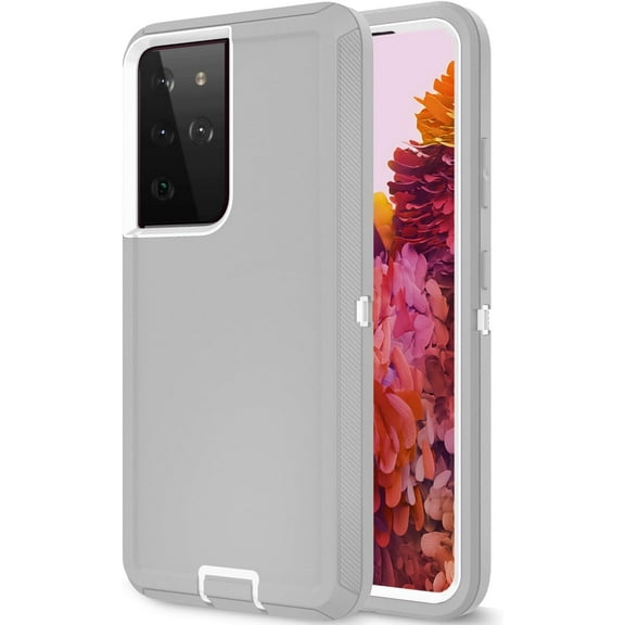 Galaxy S21 Ultra Case for Samsung Galaxy S21 Ultra 5G Case Military Drop Shockproof  Heavy Duty Rugged 3 in 1 Protection Cover for Galaxy S21 Ultra Phone Case (Grey White)