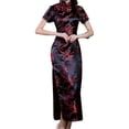 thumbnail image 2 of XIAOCHA Vintage Cheongsam Dress Summer Embroidered Short Sleeve Traditional Qipao Dress Formal Evening Maxi Gown, 2 of 3
