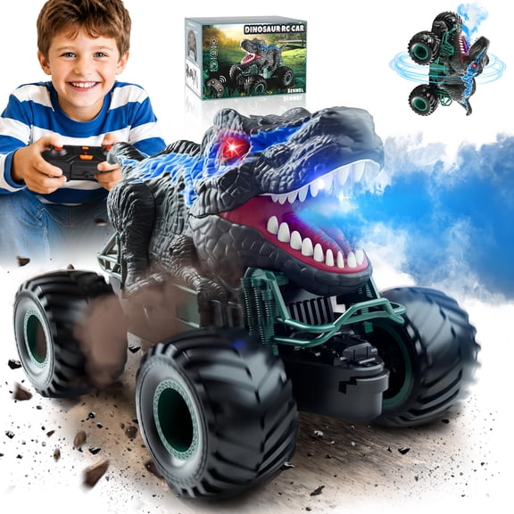 HopeRock Remote Control Dinosaur Toys Car for Kids, Boys Toy Ages 5 to 7 Years, 2.4ghz RC Dinosaur Truck for Toddlers, Electronic Rc Car with Light Sound & Spray All Terrain Car for 3 4 5 6 7 8 Kids.