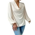 thumbnail image 4 of STARVNC Women Draped Neck Long Sleeve Chiffon Blouse, 4 of 7