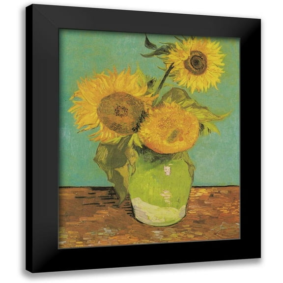 Van Gogh, Vincent 12x14 Black Modern Framed Museum Art Print Titled - Vase With Three Sunflowers