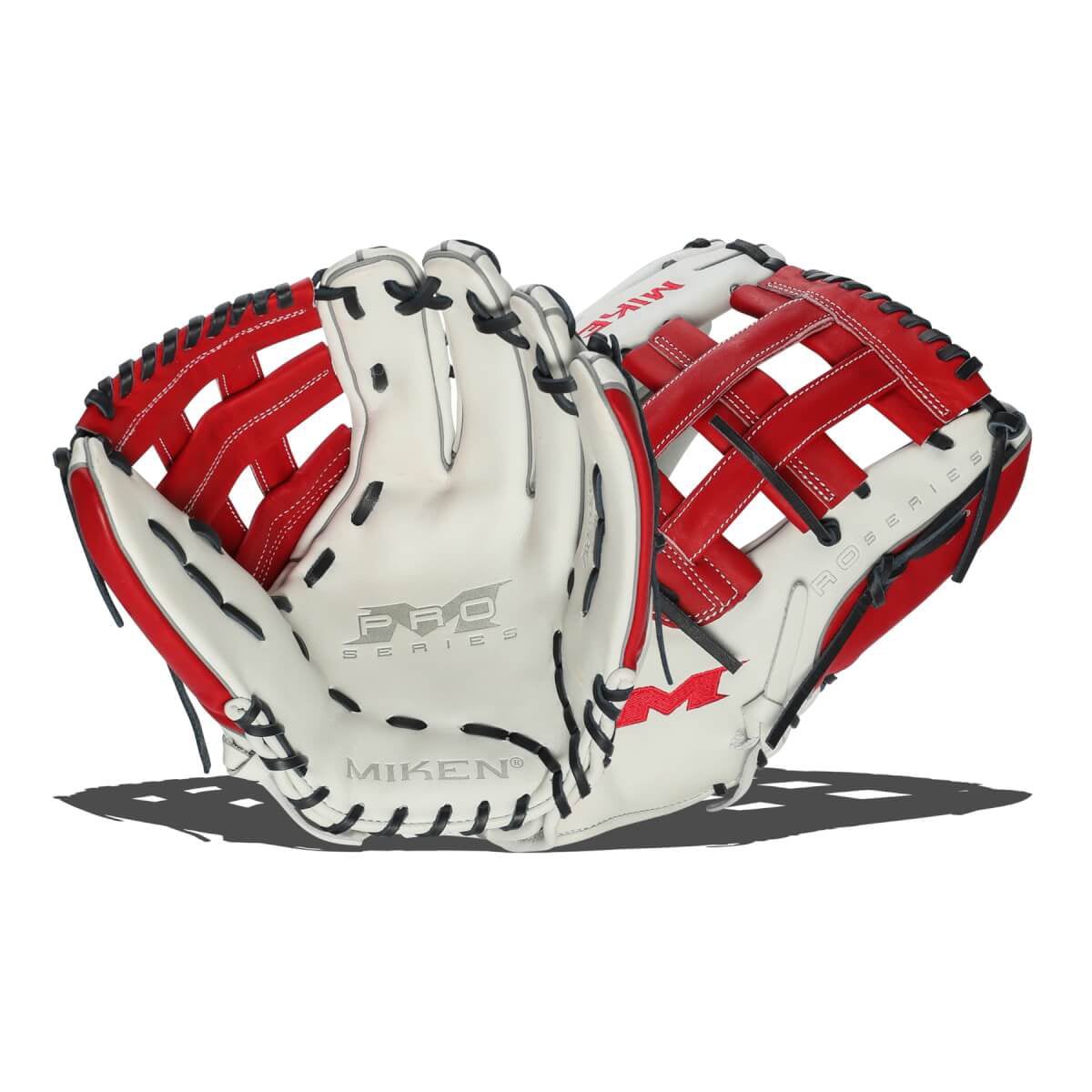 Red Miken PRO135-WS 13.5" Pro Series Slowpitch Softball Glove White 
