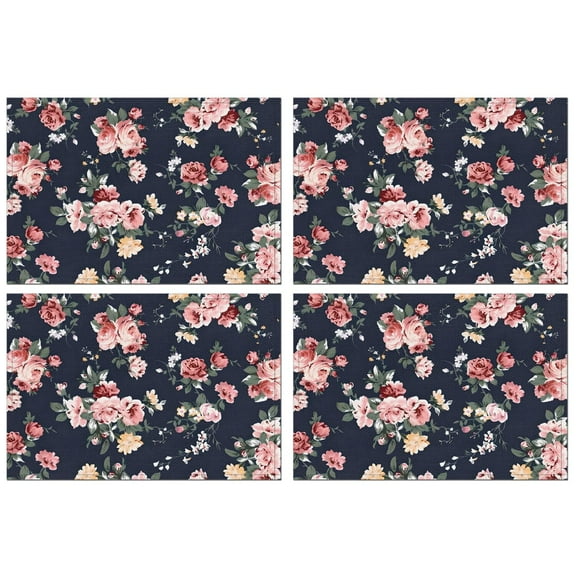 Pioneer Flower Floral Print Pattern Summer Placemats Table Placemats Set Of 4-Linen Kitchen Washable Placemats Table Mats 12x18 Inch Non-Slip Heat Resistant
