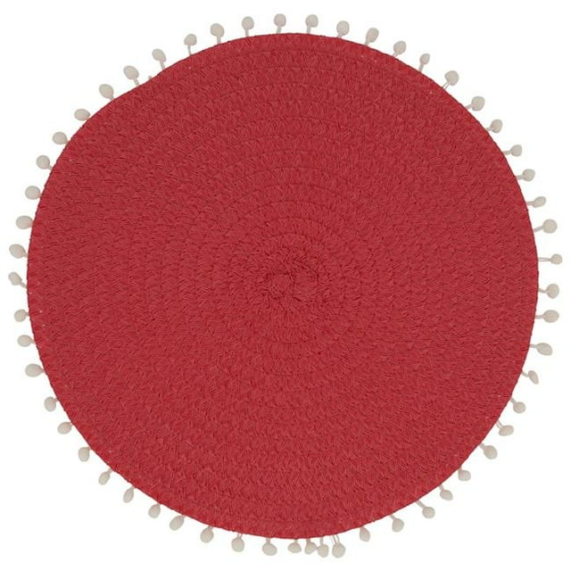 Saro Lifestyle 2802.R15R Set de 4 Sets de Table Ronds 15 Po. Pompon, Rouge