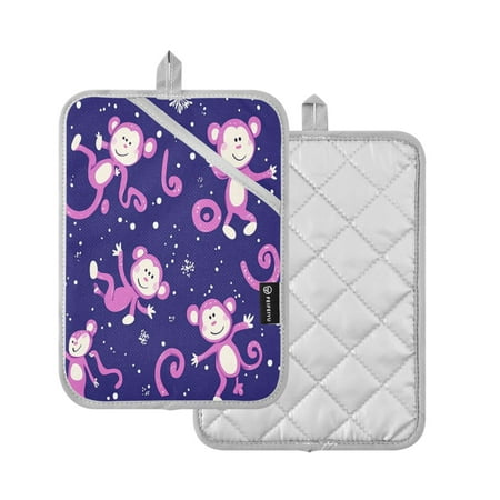 

2 Pcs Pot Holders Sets Oven Mitts Square Potholders Oven Hot Pads Heat Resistant for Kitchen Cooking Baking 7 x9.8 Pink Monkey Pattern