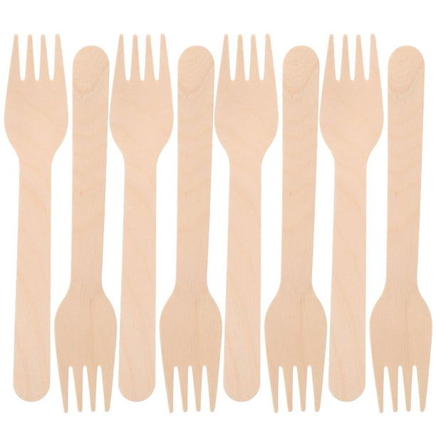 100 tenedores de madera desechables, cubiertos de madera natural para fiestas, camping, picnics, bodas, cenas y eventos.