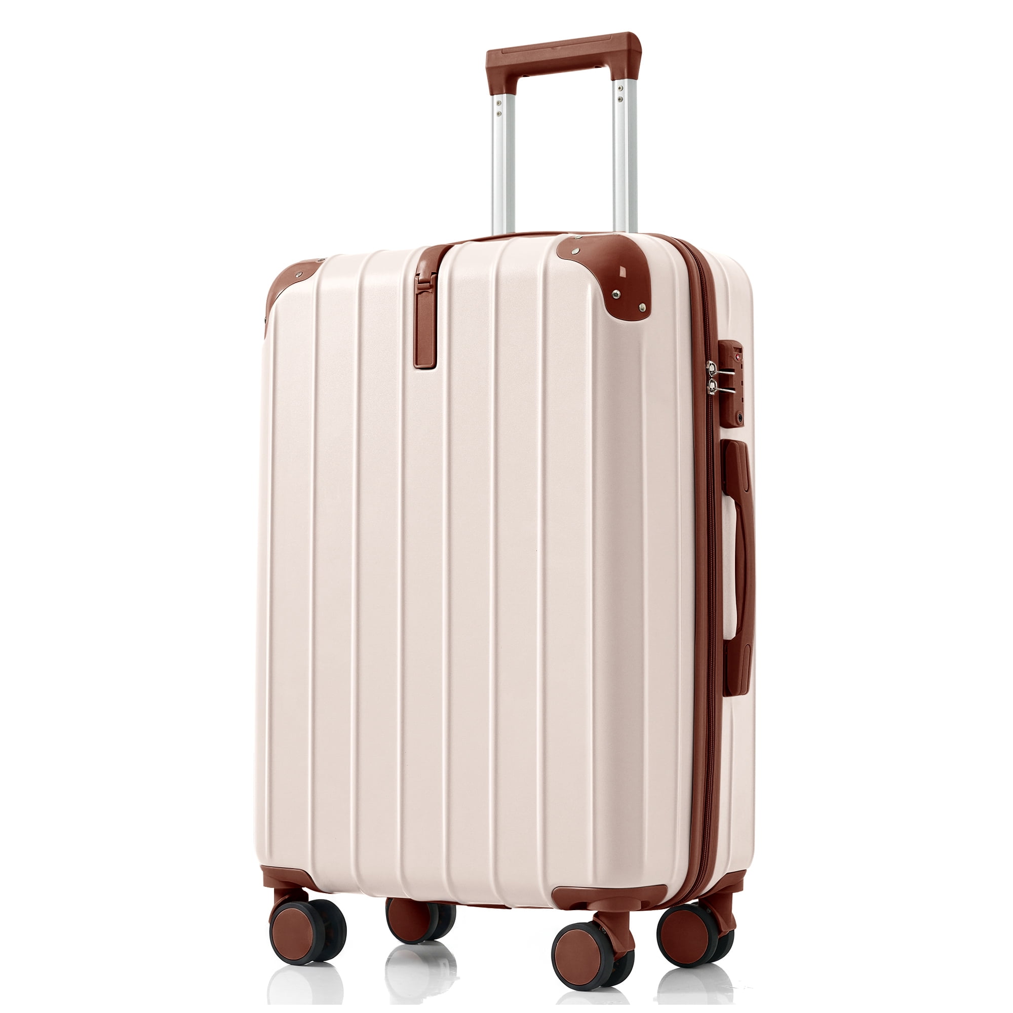 Euroco 3 Piece Luggage Sets, Lightweight Durable Hardshell Suitcase set with 360° Spinner Wheels,TSA Lock & Side Hooks,Large Checked Travel Suitcase for Family,Ivory