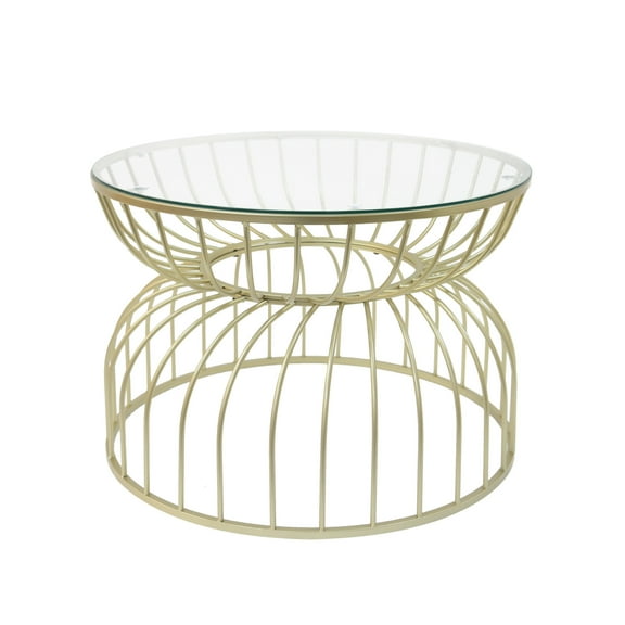 GDF Studio Modern Gold Metal Coffee Table with Clear Tempered Glass Top