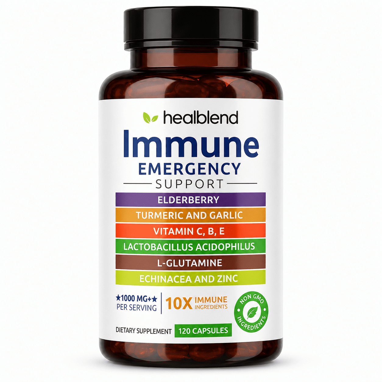Healblend Natural Antioxidant Immune Booster with Elderberry, Zinc, Echinacea, Turmeric - 120 Capsules