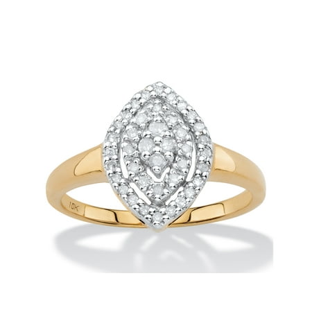 Diamond Solid Yellow Gold Ring 1/4 TCW White Diamond Pave-Style Marquise-Shaped Cluster Ring in Solid 10k Yellow Gold ()