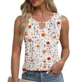 thumbnail image 3 of JTZGDY Tank Tops for Women Cute Summer Floral Print Sleeveless Ruched Pleated Keyhole Cutout Tunic Blouse Trendy Cozy Graphic Cami Shirts Orange#03 L, 3 of 7
