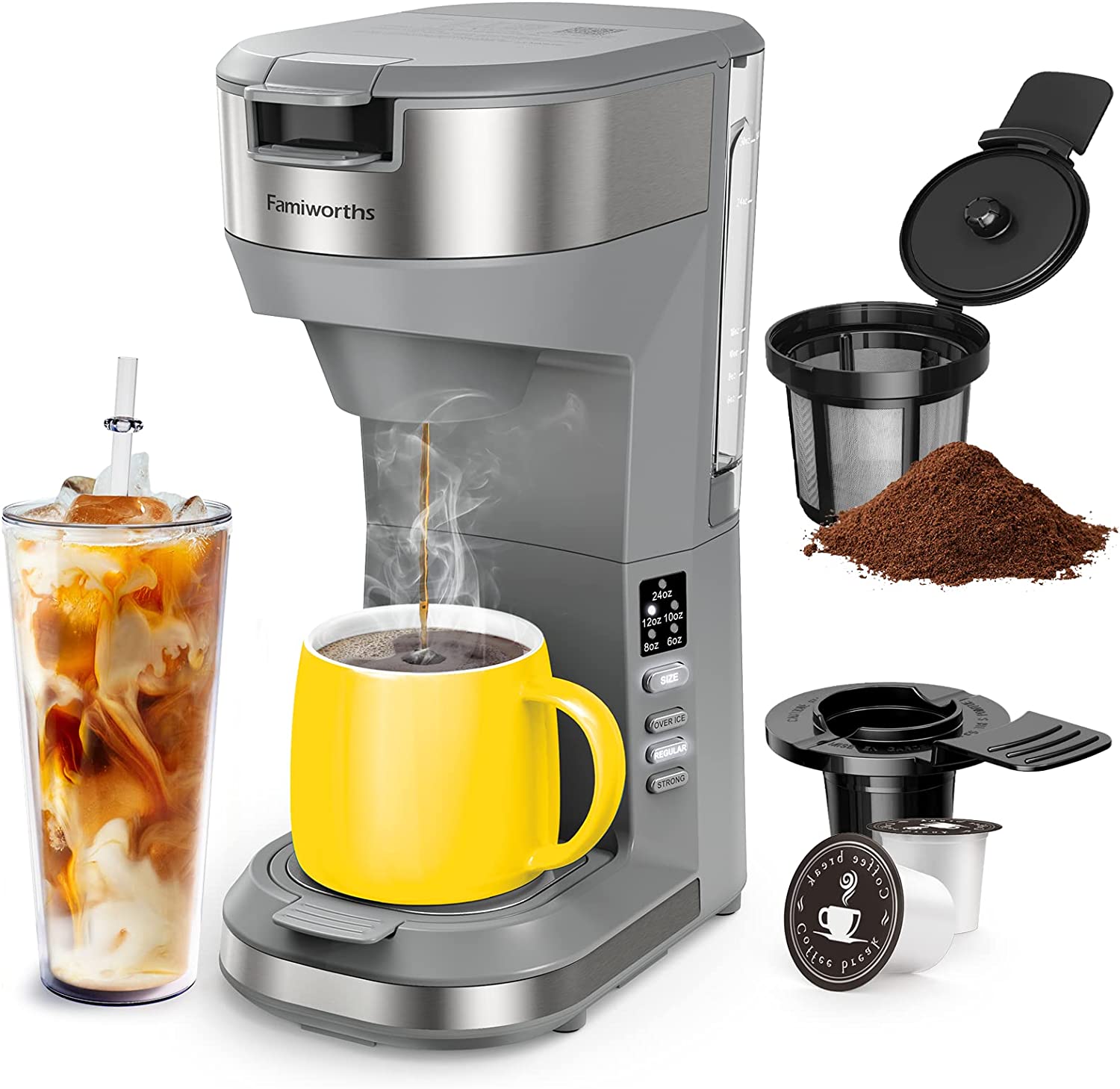 Hot and Iced Coffee Maker for K Cups and Ground Coffee, 45 Cups Coffee