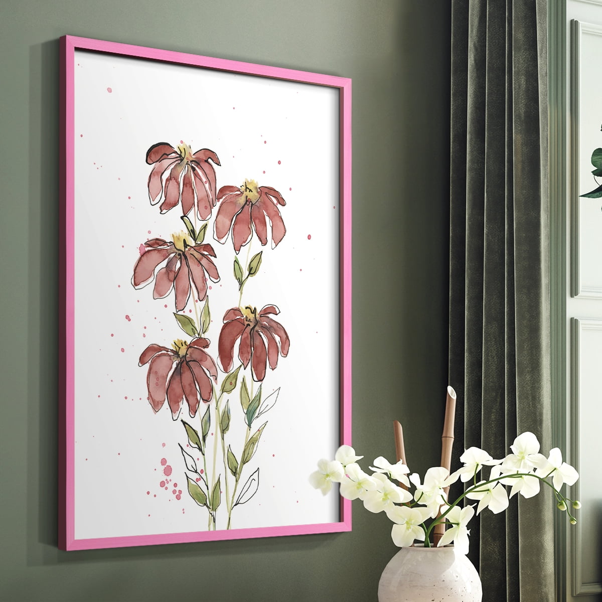 Watercolor Blooms II Framed Print in Pink Solid Wood 8 x 10 Framed Print