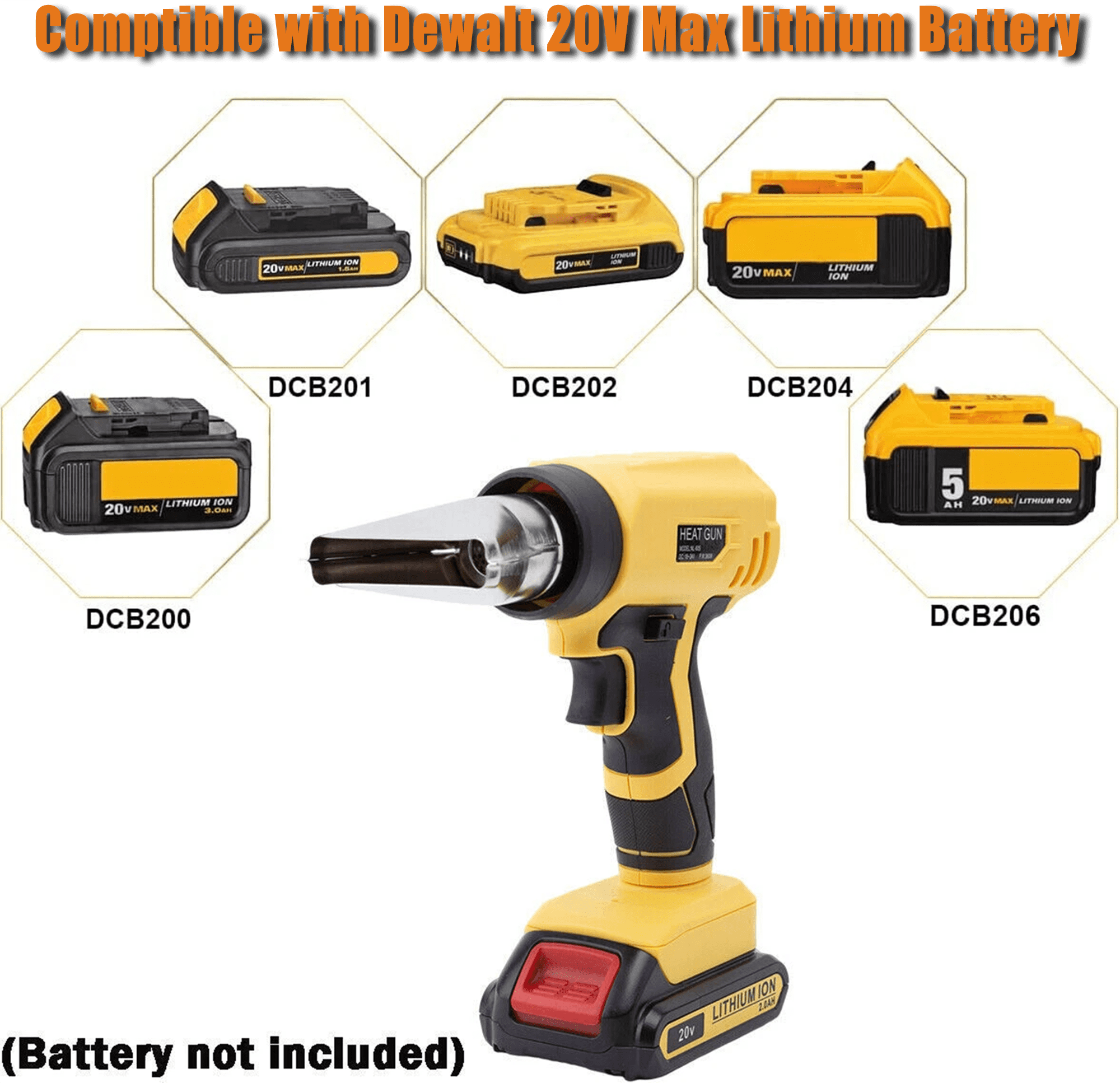 Cordless Heat Gun Compatible with Dewalt 20V Battery, 360W Fast Heating Hot Air Gun Variable Temperature 122℉-1022℉, for Shrink Tubing, Paint Removal, Tube Bending (Tool Only, NO Battery)