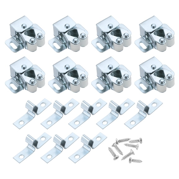 Uxcell 8Pcs Cabinet Latch Double Roller Catch, Lock Stop Catch Clamp Cabinet Closer Magnetic Closure Hardware for Cabinet Kitchen Closet Door, Silver