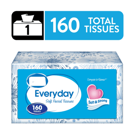 Everyday Soft Facial Tissues, 160 Tissues per Flat, 2-Ply