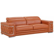 Home Roots Sturdy Leather Sofa, Camel - 89 in.