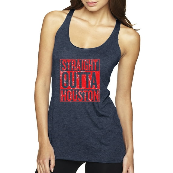 Straight Outta Houston HOU Fan | Fantasy Football | Womens Sports Premium Tri-Blend Racerback Tank Top, Vintage Navy, Large