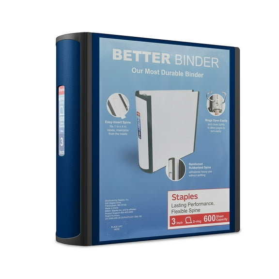 Staples 3" 3-Ring Better Binder Navy Blue 2/Pack ST55889-CCVS