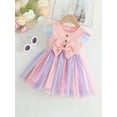 thumbnail image 2 of Coduop Kids Toddler Girls Summer Rainbow Mesh Dress Bowknot Ruffle Sleeve Princess A-line Dress, 2 of 6