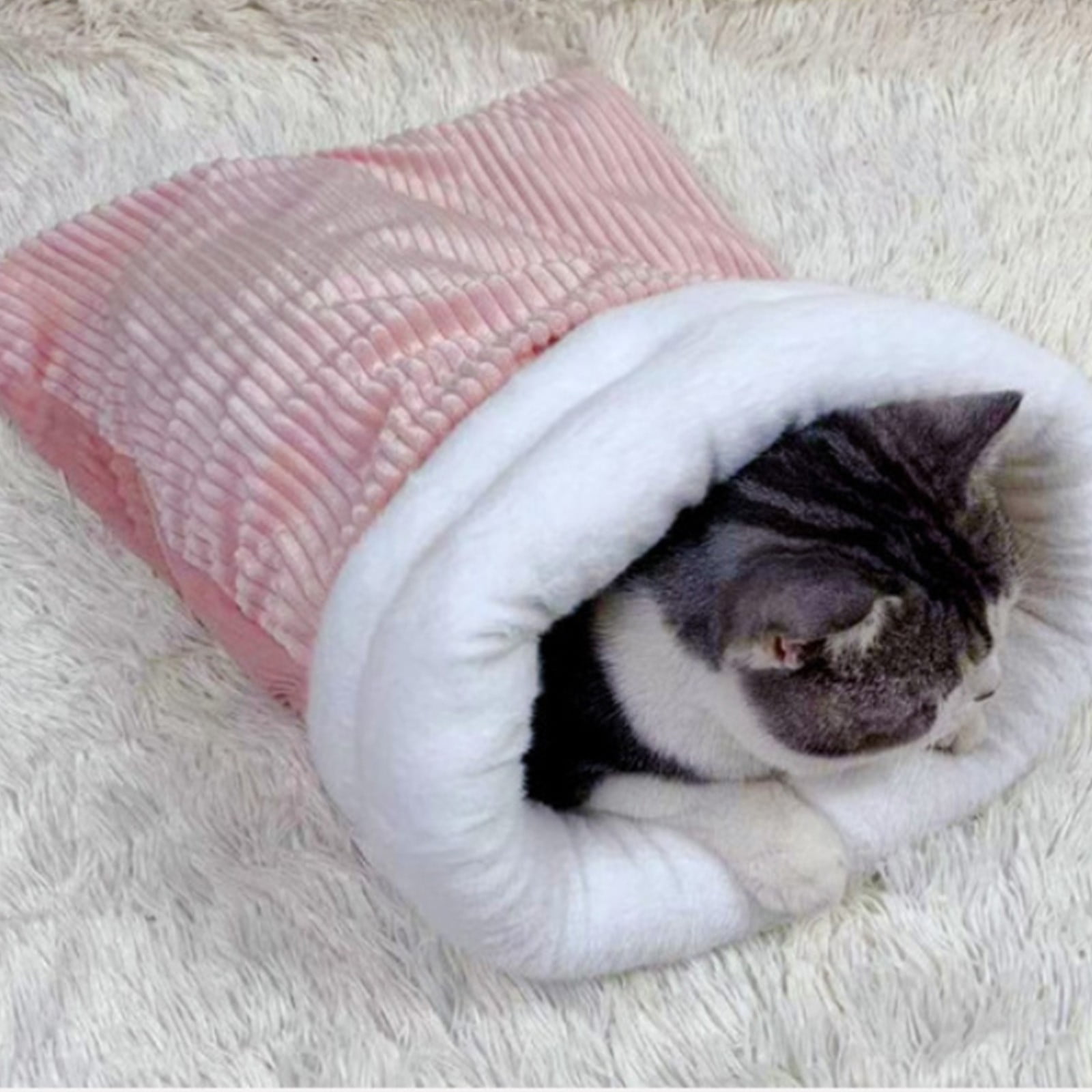 Saco De Dormir Para Gatos Tipo Cueva - 43x35cm, Tela Suave, Color Rosa, Cálido Y Acogedor Para Interior