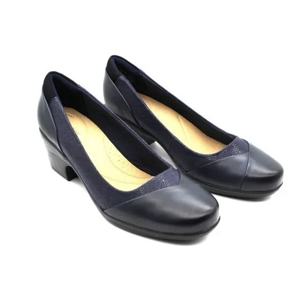 clarks emily alexa block heel leather pump