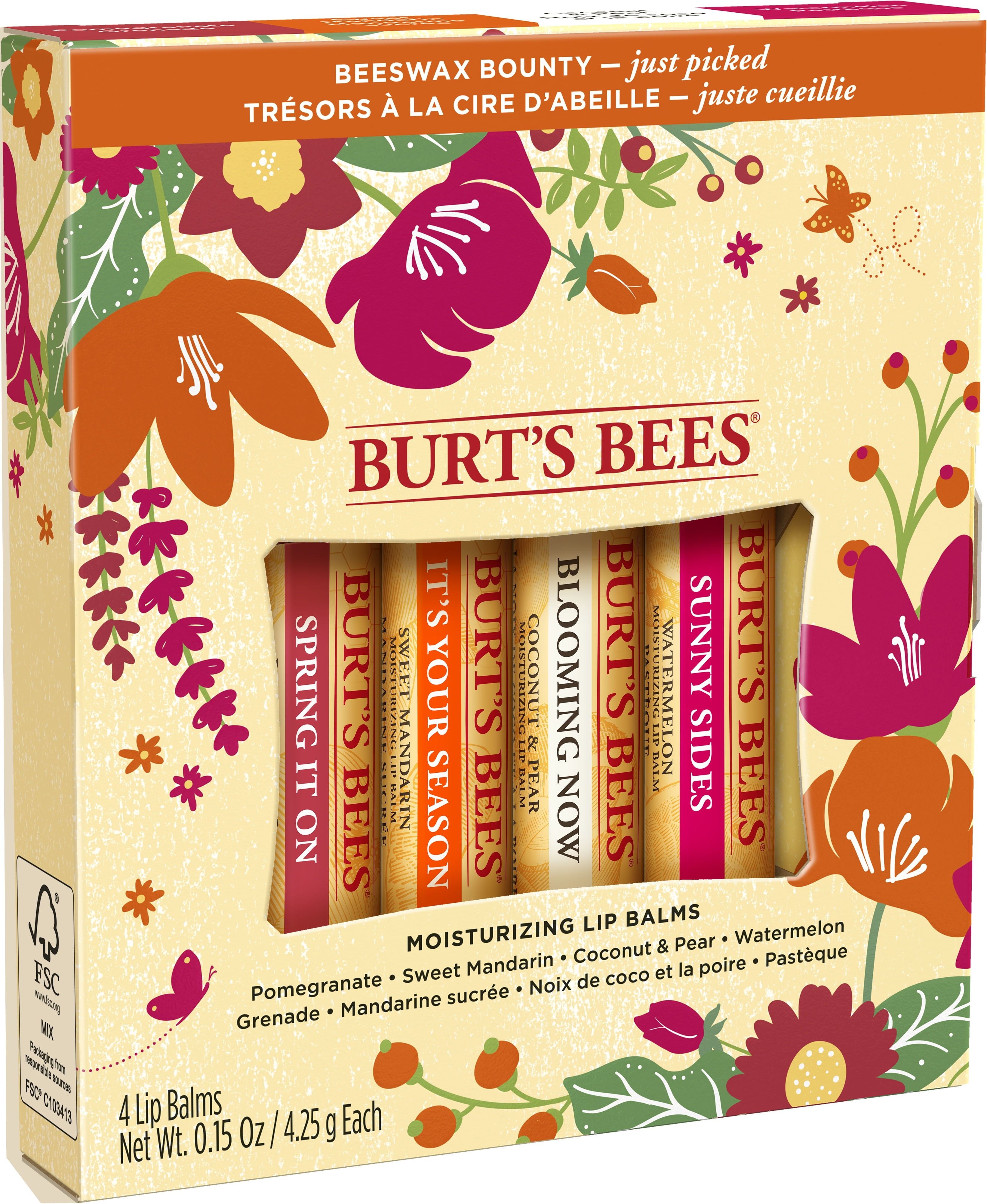 Burt's Bees Just Picked Lip Balm Gift Set, 4 Lip Balms, Pomegranate