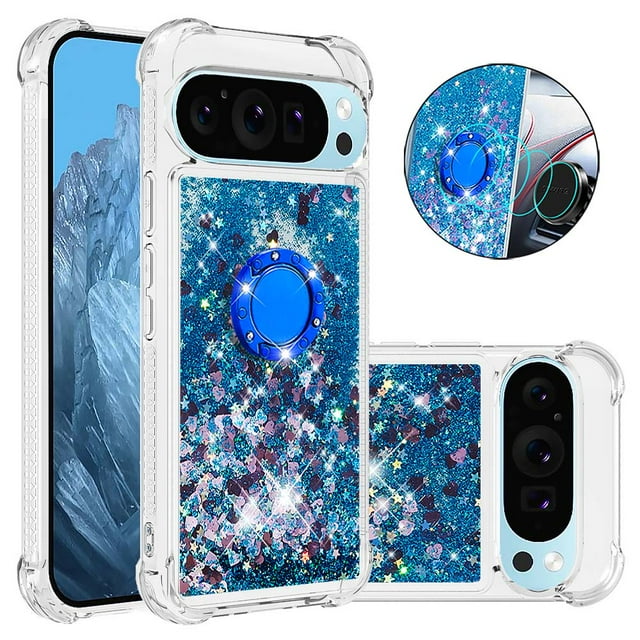 Case for FOXDOCK Google Pixel 9 Pro XL Full Corner Protection Glitter Phone Case with Ring Holder