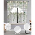 thumbnail image 2 of Watercolor Floral Swag Kitchen Curtains Sets for Windows 24 Inch Length, Spring Flowers Birds Plants Gray Plaid Short Window Curtain Panels Swags Valances and Tiers 3 Piece Set for Cafe/Dining Room, 2 of 5
