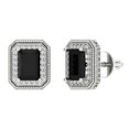 thumbnail image 2 of 2.44Ct Emerald Cut Halo Studs Black Natural Onyx 14K White Solid Solid Gold Everyday Dainty Earrings Screw Back, 2 of 7