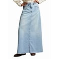 thumbnail image 2 of Women Raw Hem A-Line Jean Skirt Casual Y2K Fashion High Waisted Long Denim Maxi Skirt with Pockets Light Blue L, 2 of 6