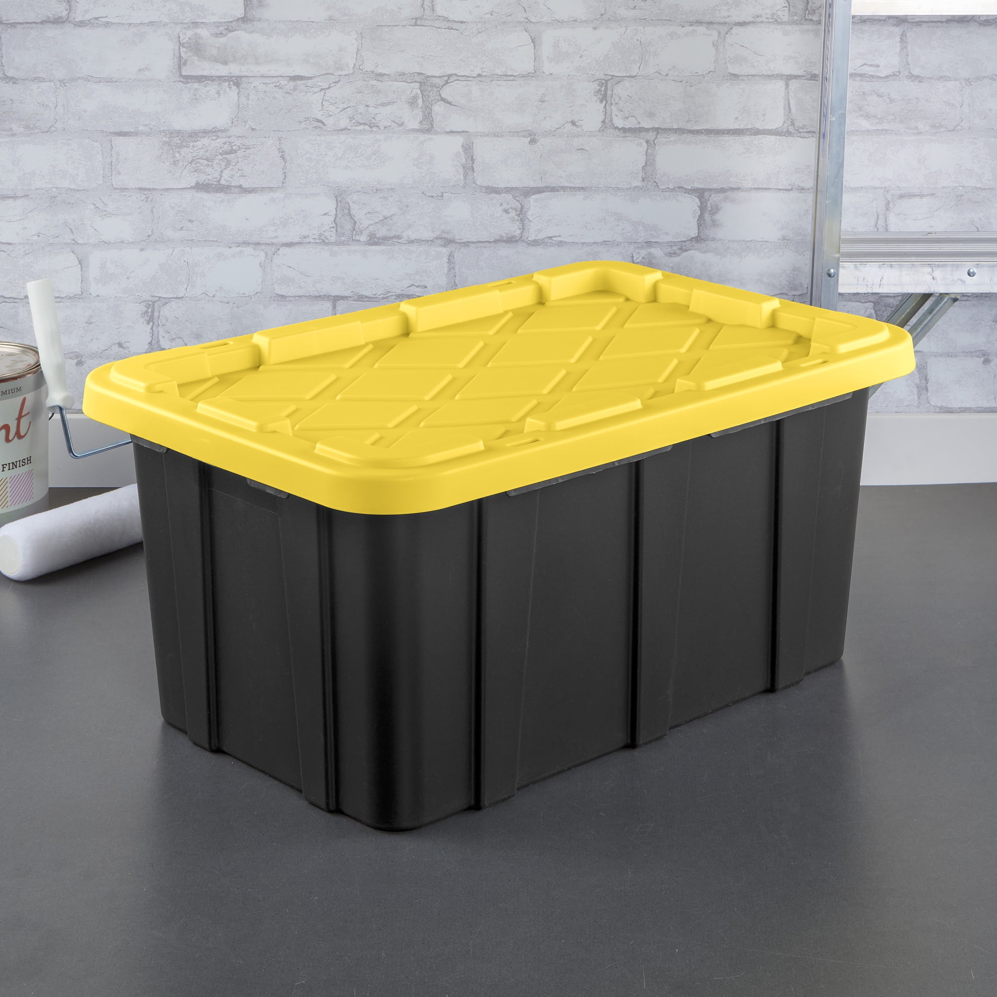 Yellow Lid Hdx Storage Tote With Wheels Storage Containers