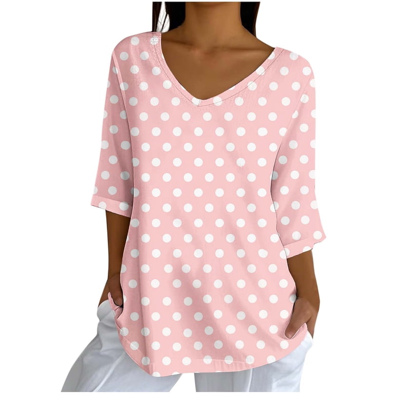 EchfiProm Tops for Women Y2k Pink Cotton Linen Casual Short Sleeve