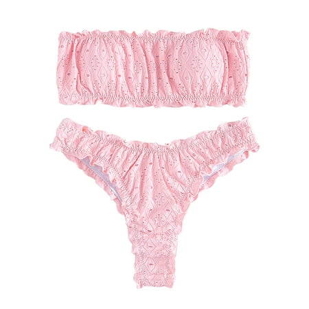 Eashery Bikinis Sets for Women for Swimming Bikini Swimsuit Bathing Swimwear Push Up Bikini Pink Large